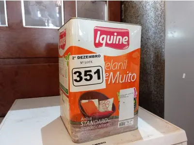 LOTE 351 - 01 LATA DE TINTA IQUINE INTERIORES/EXTERIORES DELANIL RENDE MUITO FOSCO BASE “C”. (NO ESTADO) ATENÇÃO! FAZER A VISITAÇÃO ANTES DE ARREMATAR, NÃO SABEMOS SE FUNCIONA. LEILÃO NÃO TEM GARANTIA E NEM DEVOLUÇÃO, SUJEITO A POSSÍVEIS AVARIAS VISÍVEIS/OCULTAS E/OU AUSÊNCIA DE COMPONENTES.