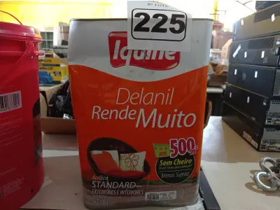 LOTE 225 - 01 LATA DE TINTA IQUINE INTERIORES/EXTERIORES DELANIL RENDE MUITO FOSCO BASE “M”. (NO ESTADO) ATENÇÃO! FAZER A VISITAÇÃO ANTES DE ARREMATAR, NÃO SABEMOS SE FUNCIONA. LEILÃO NÃO TEM GARANTIA E NEM DEVOLUÇÃO, SUJEITO A POSSÍVEIS AVARIAS VISÍVEIS/OCULTAS E/OU AUSÊNCIA DE COMPONENTES.