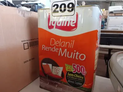 LOTE 209 - 01 LATA DE TINTA IQUINE DELANIL RENDE MUITO 18L FOSCO-AVELUDADO BASE “C”. (NO ESTADO) ATENÇÃO! FAZER A VISITAÇÃO ANTES DE ARREMATAR, NÃO SABEMOS SE FUNCIONA. LEILÃO NÃO TEM GARANTIA E NEM DEVOLUÇÃO, SUJEITO A POSSÍVEIS AVARIAS VISÍVEIS/OCULTAS E/OU AUSÊNCIA DE COMPONENTES.