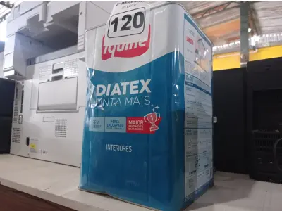 LOTE 120 - 01 LATA DE TINTA IQUINE DIATEX PINTA MAIS 18L FOSCO-AVELUDADO MARACUJÁ. (NO ESTADO) ATENÇÃO! FAZER A VISITAÇÃO ANTES DE ARREMATAR, NÃO SABEMOS SE FUNCIONA. LEILÃO NÃO TEM GARANTIA E NEM DEVOLUÇÃO, SUJEITO A POSSÍVEIS AVARIAS VISÍVEIS/OCULTAS E/OU AUSÊNCIA DE COMPONENTES.
