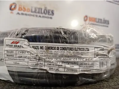 LOTE 220 - 01 ROLO DE CABO FLEXÍVEL 100M 1X10MM NA COR PRETA (NOVO). (NO ESTADO) ATENÇÃO! FAZER A VISITAÇÃO ANTES DE ARREMATAR, NÃO SABEMOS SE FUNCIONA. LEILÃO NÃO TEM GARANTIA E NEM DEVOLUÇÃO, SUJEITO A POSSÍVEIS AVARIAS VISÍVEIS/OCULTAS E/OU AUSÊNCIA DE COMPONENTES.