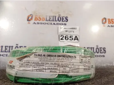 LOTE 265 - 01 ROLO DE CABO FLEXÍVEL 100M 1X4MM NA COR VERDE (NOVO). (NO ESTADO) ATENÇÃO! FAZER A VISITAÇÃO ANTES DE ARREMATAR, NÃO SABEMOS SE FUNCIONA. LEILÃO NÃO TEM GARANTIA E NEM DEVOLUÇÃO, SUJEITO A POSSÍVEIS AVARIAS VISÍVEIS/OCULTAS E/OU AUSÊNCIA DE COMPONENTES.