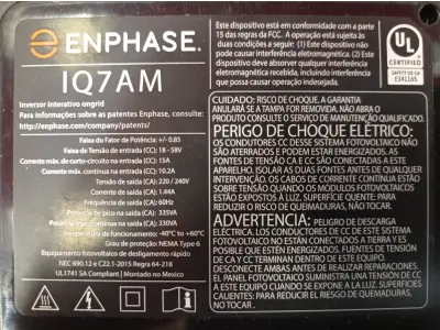 LOTE 412 - 10 MICRO INVERSORES ENPHASE IQ7AM-72-2-US. (NO ESTADO) ATENÇÃO! FAZER A VISITAÇÃO ANTES DE ARREMATAR, NÃO SABEMOS SE FUNCIONA. LEILÃO NÃO TEM GARANTIA E NEM DEVOLUÇÃO, SUJEITO A POSSÍVEIS AVARIAS VISÍVEIS/OCULTAS E/OU AUSÊNCIA DE COMPONENTES.