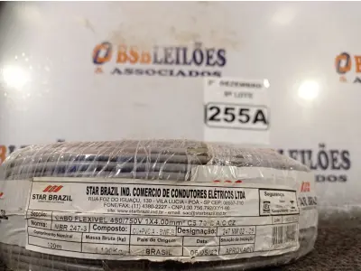 LOTE 255 - 01 ROLO DE CABO FLEXÍVEL 100M 1X4MM NA COR CINZA (NOVO). (NO ESTADO) ATENÇÃO! FAZER A VISITAÇÃO ANTES DE ARREMATAR, NÃO SABEMOS SE FUNCIONA. LEILÃO NÃO TEM GARANTIA E NEM DEVOLUÇÃO, SUJEITO A POSSÍVEIS AVARIAS VISÍVEIS/OCULTAS E/OU AUSÊNCIA DE COMPONENTES.