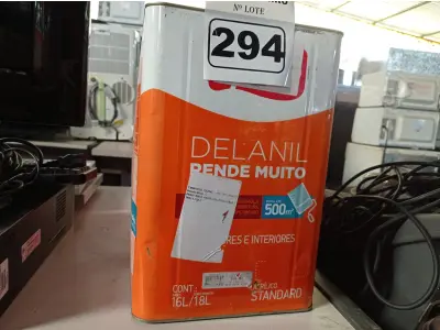 LOTE 294 - 01 LATA DE TINTA IQUINE DELANIL RENDE MUITO 18L FOSCO BASE “C”. (NO ESTADO) ATENÇÃO! FAZER A VISITAÇÃO ANTES DE ARREMATAR, NÃO SABEMOS SE FUNCIONA. LEILÃO NÃO TEM GARANTIA E NEM DEVOLUÇÃO, SUJEITO A POSSÍVEIS AVARIAS VISÍVEIS/OCULTAS E/OU AUSÊNCIA DE COMPONENTES.
