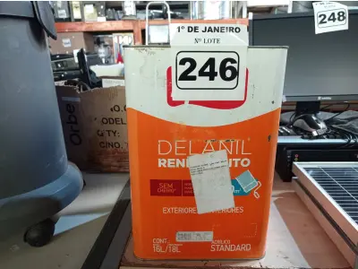 LOTE 246 - 01 LATA DE TINTA IQUINE DELANIL RENDE MUITO 18L FOSCO BASE “C”. (NO ESTADO) ATENÇÃO! FAZER A VISITAÇÃO ANTES DE ARREMATAR, NÃO SABEMOS SE FUNCIONA. LEILÃO NÃO TEM GARANTIA E NEM DEVOLUÇÃO, SUJEITO A POSSÍVEIS AVARIAS VISÍVEIS/OCULTAS E/OU AUSÊNCIA DE COMPONENTES.