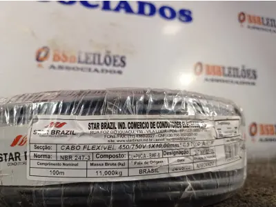 LOTE 325 - 01 ROLO DE CABO FLEXÍVEL 100M 1X10MM NA COR PRETA. (NOVO). (NO ESTADO) ATENÇÃO! FAZER A VISITAÇÃO ANTES DE ARREMATAR, NÃO SABEMOS SE FUNCIONA. LEILÃO NÃO TEM GARANTIA E NEM DEVOLUÇÃO, SUJEITO A POSSÍVEIS AVARIAS VISÍVEIS/OCULTAS E/OU AUSÊNCIA DE COMPONENTES.