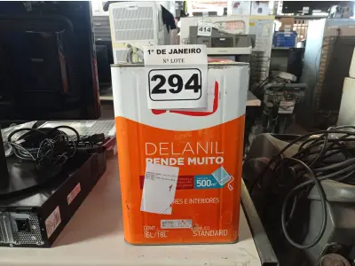 LOTE 294 - 01 LATA DE TINTA IQUINE DELANIL RENDE MUITO 18L FOSCO BASE “C”. (NO ESTADO) ATENÇÃO! FAZER A VISITAÇÃO ANTES DE ARREMATAR, NÃO SABEMOS SE FUNCIONA. LEILÃO NÃO TEM GARANTIA E NEM DEVOLUÇÃO, SUJEITO A POSSÍVEIS AVARIAS VISÍVEIS/OCULTAS E/OU AUSÊNCIA DE COMPONENTES.
