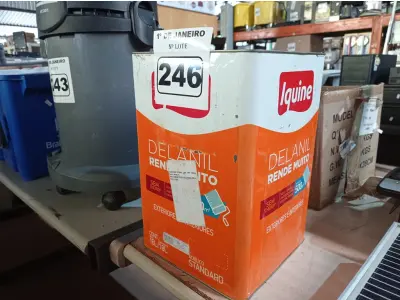 LOTE 246 - 01 LATA DE TINTA IQUINE DELANIL RENDE MUITO 18L FOSCO BASE “C”. (NO ESTADO) ATENÇÃO! FAZER A VISITAÇÃO ANTES DE ARREMATAR, NÃO SABEMOS SE FUNCIONA. LEILÃO NÃO TEM GARANTIA E NEM DEVOLUÇÃO, SUJEITO A POSSÍVEIS AVARIAS VISÍVEIS/OCULTAS E/OU AUSÊNCIA DE COMPONENTES.
