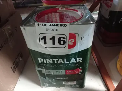 LOTE 116 - 01 LATA DE TINTA IQUINE PINTALAR FOSCO-AVELUDADO 18L NA COR PALHA. (NO ESTADO) ATENÇÃO! FAZER A VISITAÇÃO ANTES DE ARREMATAR, NÃO SABEMOS SE FUNCIONA. LEILÃO NÃO TEM GARANTIA E NEM DEVOLUÇÃO, SUJEITO A POSSÍVEIS AVARIAS VISÍVEIS/OCULTAS E/OU AUSÊNCIA DE COMPONENTES.