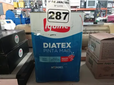 LOTE 287 - 01 LATA DE TINTA IQUINE DIATEX PINTA MAIS 18L NA COR CAMARÃO. (NO ESTADO) ATENÇÃO! FAZER A VISITAÇÃO ANTES DE ARREMATAR, NÃO SABEMOS SE FUNCIONA. LEILÃO NÃO TEM GARANTIA E NEM DEVOLUÇÃO, SUJEITO A POSSÍVEIS AVARIAS VISÍVEIS/OCULTAS E/OU AUSÊNCIA DE COMPONENTES.