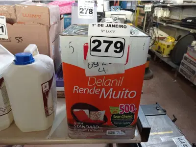LOTE 279 - 01 LATA DE TINTA IQUINE DELANIL RENDE MUITO 18L FOSCO BASE “M”. (NO ESTADO) ATENÇÃO! FAZER A VISITAÇÃO ANTES DE ARREMATAR, NÃO SABEMOS SE FUNCIONA. LEILÃO NÃO TEM GARANTIA E NEM DEVOLUÇÃO, SUJEITO A POSSÍVEIS AVARIAS VISÍVEIS/OCULTAS E/OU AUSÊNCIA DE COMPONENTES.