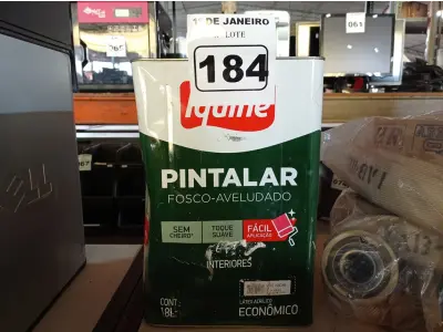 LOTE 184 - 01 LATA DE TINTA IQUINE PINTALAR FOSCO-AVELUDADO 18L NA COR VERDE PISCINA. (NO ESTADO) ATENÇÃO! FAZER A VISITAÇÃO ANTES DE ARREMATAR, NÃO SABEMOS SE FUNCIONA. LEILÃO NÃO TEM GARANTIA E NEM DEVOLUÇÃO, SUJEITO A POSSÍVEIS AVARIAS VISÍVEIS/OCULTAS E/OU AUSÊNCIA DE COMPONENTES.