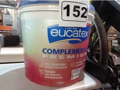 LOTE 152 - 01 BALDE DE TEXTURA EUCATEX 23KG. (NO ESTADO) ATENÇÃO! FAZER A VISITAÇÃO ANTES DE ARREMATAR, NÃO SABEMOS SE FUNCIONA. LEILÃO NÃO TEM GARANTIA E NEM DEVOLUÇÃO, SUJEITO A POSSÍVEIS AVARIAS VISÍVEIS/OCULTAS E/OU AUSÊNCIA DE COMPONENTES.