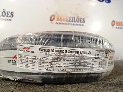 LOTE 385 - 01 ROLO DE CABO FLEXÍVEL 100M 1X10MM NA COR PRETA. (NOVO). (NO ESTADO) ATENÇÃO! FAZER A VISITAÇÃO ANTES DE ARREMATAR, NÃO SABEMOS SE FUNCIONA. LEILÃO NÃO TEM GARANTIA E NEM DEVOLUÇÃO, SUJEITO A POSSÍVEIS AVARIAS VISÍVEIS/OCULTAS E/OU AUSÊNCIA DE COMPONENTES.
