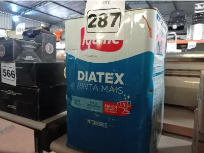 LOTE 287 - 01 LATA DE TINTA IQUINE DIATEX PINTA MAIS 18L NA COR CAMARÃO. (NO ESTADO) ATENÇÃO! FAZER A VISITAÇÃO ANTES DE ARREMATAR, NÃO SABEMOS SE FUNCIONA. LEILÃO NÃO TEM GARANTIA E NEM DEVOLUÇÃO, SUJEITO A POSSÍVEIS AVARIAS VISÍVEIS/OCULTAS E/OU AUSÊNCIA DE COMPONENTES.
