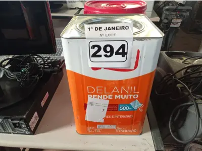 LOTE 294 - 01 LATA DE TINTA IQUINE DELANIL RENDE MUITO 18L FOSCO BASE “C”. (NO ESTADO) ATENÇÃO! FAZER A VISITAÇÃO ANTES DE ARREMATAR, NÃO SABEMOS SE FUNCIONA. LEILÃO NÃO TEM GARANTIA E NEM DEVOLUÇÃO, SUJEITO A POSSÍVEIS AVARIAS VISÍVEIS/OCULTAS E/OU AUSÊNCIA DE COMPONENTES.