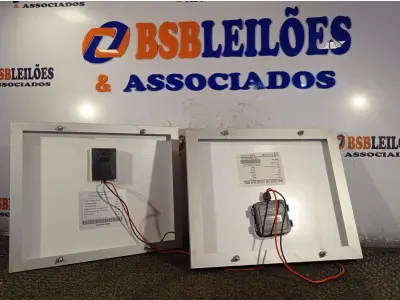 LOTE 319 - 02 PAINÉIS SOLARES 18V 10W.  (NO ESTADO) ATENÇÃO! FAZER A VISITAÇÃO ANTES DE ARREMATAR, NÃO SABEMOS SE FUNCIONA. LEILÃO NÃO TEM GARANTIA E NEM DEVOLUÇÃO, SUJEITO A POSSÍVEIS AVARIAS VISÍVEIS/OCULTAS E/OU AUSÊNCIA DE COMPONENTES.
