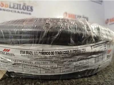 LOTE 250 - 01 ROLO DE CABO FLEXÍVEL 100M 1X10MM NA COR PRETA(NOVO). (NO ESTADO) ATENÇÃO! FAZER A VISITAÇÃO ANTES DE ARREMATAR, NÃO SABEMOS SE FUNCIONA. LEILÃO NÃO TEM GARANTIA E NEM DEVOLUÇÃO, SUJEITO A POSSÍVEIS AVARIAS VISÍVEIS/OCULTAS E/OU AUSÊNCIA DE COMPONENTES.
