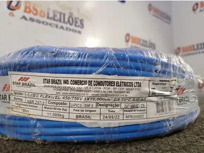 LOTE 210 - 01 ROLO DE CABO FLEXÍVEL 100M 1X10MM NA COR AZUL(NOVO). (NO ESTADO) ATENÇÃO! FAZER A VISITAÇÃO ANTES DE ARREMATAR, NÃO SABEMOS SE FUNCIONA. LEILÃO NÃO TEM GARANTIA E NEM DEVOLUÇÃO, SUJEITO A POSSÍVEIS AVARIAS VISÍVEIS/OCULTAS E/OU AUSÊNCIA DE COMPONENTES.