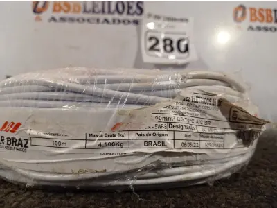 LOTE 280 - 01 ROLO DE CABO FLEXÍVEL 100M 1X4,00MM NA COR BRANCA. (NOVO)(NO ESTADO) ATENÇÃO! FAZER A VISITAÇÃO ANTES DE ARREMATAR, NÃO SABEMOS SE FUNCIONA. LEILÃO NÃO TEM GARANTIA E NEM DEVOLUÇÃO, SUJEITO A POSSÍVEIS AVARIAS VISÍVEIS/OCULTAS E/OU AUSÊNCIA DE COMPONENTES.