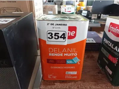 LOTE 354 - 01 LATA DE TINTA IQUINE DELANIL RENDE MUITO 18L FOSCO BASE “M”. (NO ESTADO) ATENÇÃO! FAZER A VISITAÇÃO ANTES DE ARREMATAR, NÃO SABEMOS SE FUNCIONA. LEILÃO NÃO TEM GARANTIA E NEM DEVOLUÇÃO, SUJEITO A POSSÍVEIS AVARIAS VISÍVEIS/OCULTAS E/OU AUSÊNCIA DE COMPONENTES.