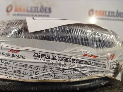 LOTE 240 - 01 ROLO DE CABO FLEXÍVEL 100M 1X10MM NA COR PRETA(NOVO). (NO ESTADO) ATENÇÃO! FAZER A VISITAÇÃO ANTES DE ARREMATAR, NÃO SABEMOS SE FUNCIONA. LEILÃO NÃO TEM GARANTIA E NEM DEVOLUÇÃO, SUJEITO A POSSÍVEIS AVARIAS VISÍVEIS/OCULTAS E/OU AUSÊNCIA DE COMPONENTES.