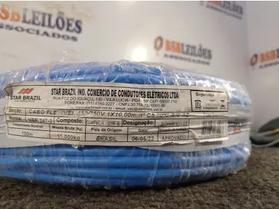 LOTE 260 - 01 ROLO DE CABO FLEXÍVEL 100M 1X10MM NA COR AZUL(NOVO). (NO ESTADO) ATENÇÃO! FAZER A VISITAÇÃO ANTES DE ARREMATAR, NÃO SABEMOS SE FUNCIONA. LEILÃO NÃO TEM GARANTIA E NEM DEVOLUÇÃO, SUJEITO A POSSÍVEIS AVARIAS VISÍVEIS/OCULTAS E/OU AUSÊNCIA DE COMPONENTES.