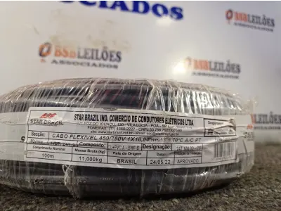 LOTE 230 - 01 ROLO DE CABO FLEXÍVEL 100M 1X10MM NA COR PRETA(NOVO). (NO ESTADO) ATENÇÃO! FAZER A VISITAÇÃO ANTES DE ARREMATAR, NÃO SABEMOS SE FUNCIONA. LEILÃO NÃO TEM GARANTIA E NEM DEVOLUÇÃO, SUJEITO A POSSÍVEIS AVARIAS VISÍVEIS/OCULTAS E/OU AUSÊNCIA DE COMPONENTES.
