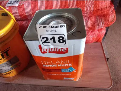 LOTE 218 - 01 LATA DE TINTA IQUINE DELANIL RENDE MUITO 18L FOSCO BASE “C”. (NO ESTADO) ATENÇÃO! FAZER A VISITAÇÃO ANTES DE ARREMATAR, NÃO SABEMOS SE FUNCIONA. LEILÃO NÃO TEM GARANTIA E NEM DEVOLUÇÃO, SUJEITO A POSSÍVEIS AVARIAS VISÍVEIS/OCULTAS E/OU AUSÊNCIA DE COMPONENTES.