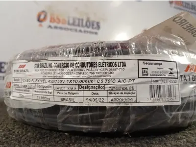 LOTE 180 - 01 ROLO DE CABO FLEXÍVEL 100M 1X10MM NA COR PRETA(NOVO). (NO ESTADO) ATENÇÃO! FAZER A VISITAÇÃO ANTES DE ARREMATAR, NÃO SABEMOS SE FUNCIONA. LEILÃO NÃO TEM GARANTIA E NEM DEVOLUÇÃO, SUJEITO A POSSÍVEIS AVARIAS VISÍVEIS/OCULTAS E/OU AUSÊNCIA DE COMPONENTES.