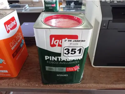LOTE 351 - 01 LATA DE TINTA IQUINE PINTALAR FOSCO AVELUDADO 18L COR VERDE PISCINA. (NO ESTADO) ATENÇÃO! FAZER A VISITAÇÃO ANTES DE ARREMATAR, NÃO SABEMOS SE FUNCIONA. LEILÃO NÃO TEM GARANTIA E NEM DEVOLUÇÃO, SUJEITO A POSSÍVEIS AVARIAS VISÍVEIS/OCULTAS E/OU AUSÊNCIA DE COMPONENTES.