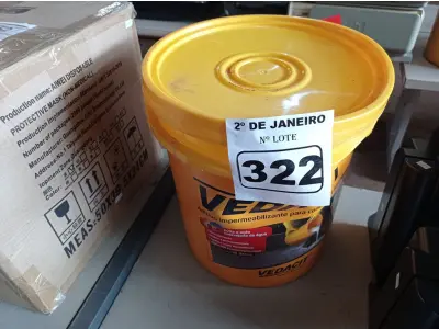 LOTE 322 - 01 BALDE DE VEDACIT, ADITIVO IMPERMEABILIZANTE PARA CONCRETOS E ARGAMASSAS 18L. (NO ESTADO) ATENÇÃO! FAZER A VISITAÇÃO ANTES DE ARREMATAR, NÃO SABEMOS SE FUNCIONA. LEILÃO NÃO TEM GARANTIA E NEM DEVOLUÇÃO, SUJEITO A POSSÍVEIS AVARIAS VISÍVEIS/OCULTAS E/OU AUSÊNCIA DE COMPONENTES.