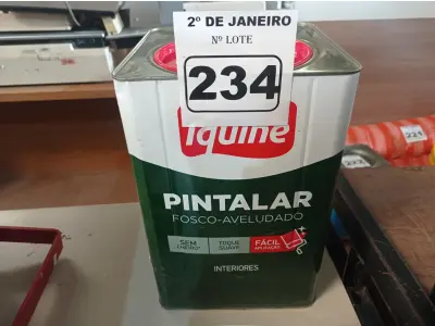 LOTE 234 - 01 LATA DE TINTA IQUINE PINTALAR FOSCO AVELUDADO 18L VERDE PISCINA. (NO ESTADO) ATENÇÃO! FAZER A VISITAÇÃO ANTES DE ARREMATAR, NÃO SABEMOS SE FUNCIONA. LEILÃO NÃO TEM GARANTIA E NEM DEVOLUÇÃO, SUJEITO A POSSÍVEIS AVARIAS VISÍVEIS/OCULTAS E/OU AUSÊNCIA DE COMPONENTES.