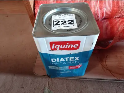 LOTE 222 - 01 LATA DE TINTA IQUINE DIATEX PINTA MAIS 18L FOSCO BASE “P”. (NO ESTADO) ATENÇÃO! FAZER A VISITAÇÃO ANTES DE ARREMATAR, NÃO SABEMOS SE FUNCIONA. LEILÃO NÃO TEM GARANTIA E NEM DEVOLUÇÃO, SUJEITO A POSSÍVEIS AVARIAS VISÍVEIS/OCULTAS E/OU AUSÊNCIA DE COMPONENTES.
