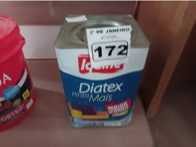 LOTE 172 - 01 LATA DE TINTA IQUINE DIATEX PINTA MAIS 18L FOSCO BASE “P”. (NO ESTADO) ATENÇÃO! FAZER A VISITAÇÃO ANTES DE ARREMATAR, NÃO SABEMOS SE FUNCIONA. LEILÃO NÃO TEM GARANTIA E NEM DEVOLUÇÃO, SUJEITO A POSSÍVEIS AVARIAS VISÍVEIS/OCULTAS E/OU AUSÊNCIA DE COMPONENTES.