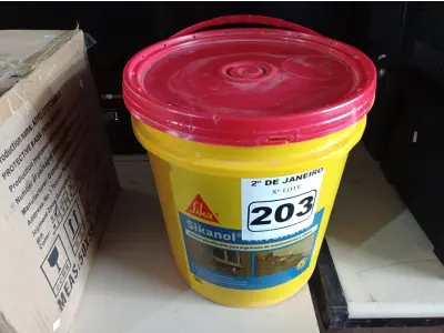 LOTE 203 - 01 ADITIVO PLASTIFICANTE PARA ARGAMASSA DE ACENTAMENTO E REBOCO MARCA SIKANOL ALVENARIA 18LT. (NO ESTADO) ATENÇÃO! FAZER A VISITAÇÃO ANTES DE ARREMATAR, NÃO SABEMOS SE FUNCIONA. LEILÃO NÃO TEM GARANTIA E NEM DEVOLUÇÃO, SUJEITO A POSSÍVEIS AVARIAS VISÍVEIS/OCULTAS E/OU AUSÊNCIA DE COMPONENTES.