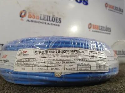 LOTE 270 - 01 ROLO DE CABO FLEXÍVEL 100M 1X10MM NA COR AZUL(NOVO). (NO ESTADO) ATENÇÃO! FAZER A VISITAÇÃO ANTES DE ARREMATAR, NÃO SABEMOS SE FUNCIONA. LEILÃO NÃO TEM GARANTIA E NEM DEVOLUÇÃO, SUJEITO A POSSÍVEIS AVARIAS VISÍVEIS/OCULTAS E/OU AUSÊNCIA DE COMPONENTES.