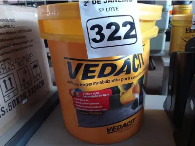 LOTE 322 - 01 BALDE DE VEDACIT, ADITIVO IMPERMEABILIZANTE PARA CONCRETOS E ARGAMASSAS 18L. (NO ESTADO) ATENÇÃO! FAZER A VISITAÇÃO ANTES DE ARREMATAR, NÃO SABEMOS SE FUNCIONA. LEILÃO NÃO TEM GARANTIA E NEM DEVOLUÇÃO, SUJEITO A POSSÍVEIS AVARIAS VISÍVEIS/OCULTAS E/OU AUSÊNCIA DE COMPONENTES.