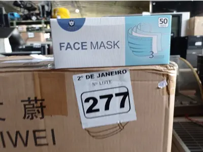 LOTE 277 - 01 CAIXA COM APROXIMADAMENTE 2.000 MASCARAS DESCARTÁVEIS VARIADAS . (NO ESTADO) ATENÇÃO! FAZER A VISITAÇÃO ANTES DE ARREMATAR, NÃO SABEMOS SE FUNCIONA. LEILÃO NÃO TEM GARANTIA E NEM DEVOLUÇÃO, SUJEITO A POSSÍVEIS AVARIAS VISÍVEIS/OCULTAS E/OU AUSÊNCIA DE COMPONENTES.