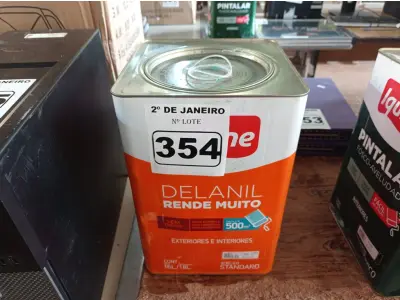 LOTE 354 - 01 LATA DE TINTA IQUINE DELANIL RENDE MUITO 18L FOSCO BASE “M”. (NO ESTADO) ATENÇÃO! FAZER A VISITAÇÃO ANTES DE ARREMATAR, NÃO SABEMOS SE FUNCIONA. LEILÃO NÃO TEM GARANTIA E NEM DEVOLUÇÃO, SUJEITO A POSSÍVEIS AVARIAS VISÍVEIS/OCULTAS E/OU AUSÊNCIA DE COMPONENTES.