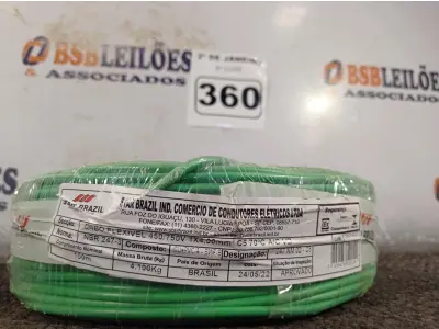 LOTE 360 - 01 ROLO DE CABO FLEXÍVEL 100M 1X4MM NA COR VERDE(NOVO). (NO ESTADO) ATENÇÃO! FAZER A VISITAÇÃO ANTES DE ARREMATAR, NÃO SABEMOS SE FUNCIONA. LEILÃO NÃO TEM GARANTIA E NEM DEVOLUÇÃO, SUJEITO A POSSÍVEIS AVARIAS VISÍVEIS/OCULTAS E/OU AUSÊNCIA DE COMPONENTES.