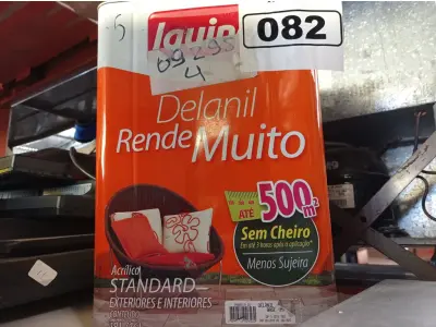LOTE 082 - 01 LATA DE TINTA IQUINE DELANIL RENDE MUITO 18L FOSCO BASE “M”. (NO ESTADO) ATENÇÃO! FAZER A VISITAÇÃO ANTES DE ARREMATAR, NÃO SABEMOS SE FUNCIONA. LEILÃO NÃO TEM GARANTIA E NEM DEVOLUÇÃO, SUJEITO A POSSÍVEIS AVARIAS VISÍVEIS/OCULTAS E/OU AUSÊNCIA DE COMPONENTES.