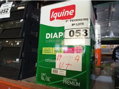 LOTE 053 - 01 LATA DE TINTA IQUINE DIAPISO SUPER RESISTENTE 18L NA COR VERMELHA. (NO ESTADO) ATENÇÃO! FAZER A VISITAÇÃO ANTES DE ARREMATAR, NÃO SABEMOS SE FUNCIONA. LEILÃO NÃO TEM GARANTIA E NEM DEVOLUÇÃO, SUJEITO A POSSÍVEIS AVARIAS VISÍVEIS/OCULTAS E/OU AUSÊNCIA DE COMPONENTES.