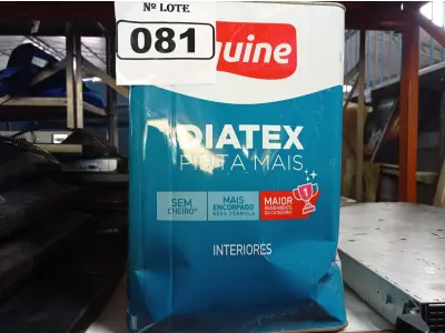 LOTE 081 - 01 LATA DE TINTA IQUINE DIATEX PINTA MAIS FOSCO-AVELUDADO 18L NA COR PEROLA. (NO ESTADO) ATENÇÃO! FAZER A VISITAÇÃO ANTES DE ARREMATAR, NÃO SABEMOS SE FUNCIONA. LEILÃO NÃO TEM GARANTIA E NEM DEVOLUÇÃO, SUJEITO A POSSÍVEIS AVARIAS VISÍVEIS/OCULTAS E/OU AUSÊNCIA DE COMPONENTES.