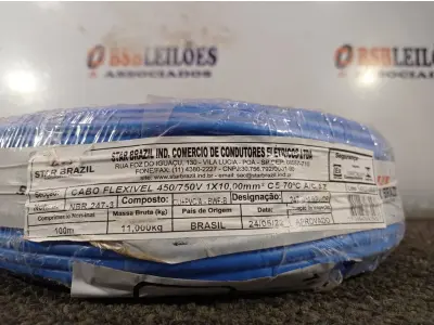 LOTE 350 - 01 ROLO DE CABO FLEXÍVEL 100M 1X10MM NA COR AZUL(NOVO). (NO ESTADO) ATENÇÃO! FAZER A VISITAÇÃO ANTES DE ARREMATAR, NÃO SABEMOS SE FUNCIONA. LEILÃO NÃO TEM GARANTIA E NEM DEVOLUÇÃO, SUJEITO A POSSÍVEIS AVARIAS VISÍVEIS/OCULTAS E/OU AUSÊNCIA DE COMPONENTES.