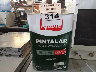LOTE 314 - 01 LATA DE TINTA IQUINE PINTALAR FOSCO-AVELUDADO 18L NA COR PÊSSEGO. (NO ESTADO) ATENÇÃO! FAZER A VISITAÇÃO ANTES DE ARREMATAR, NÃO SABEMOS SE FUNCIONA. LEILÃO NÃO TEM GARANTIA E NEM DEVOLUÇÃO, SUJEITO A POSSÍVEIS AVARIAS VISÍVEIS/OCULTAS E/OU AUSÊNCIA DE COMPONENTES.
