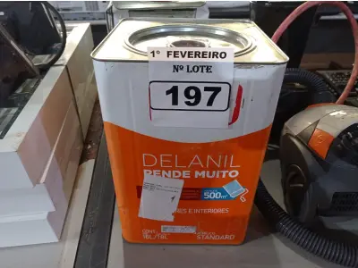 LOTE 197 - 01 LATA DE TINTA IQUINE DELANIL RENDE MUITO 18L FOSCO BASE “C”. (NO ESTADO) ATENÇÃO! FAZER A VISITAÇÃO ANTES DE ARREMATAR, NÃO SABEMOS SE FUNCIONA. LEILÃO NÃO TEM GARANTIA E NEM DEVOLUÇÃO, SUJEITO A POSSÍVEIS AVARIAS VISÍVEIS/OCULTAS E/OU AUSÊNCIA DE COMPONENTES.