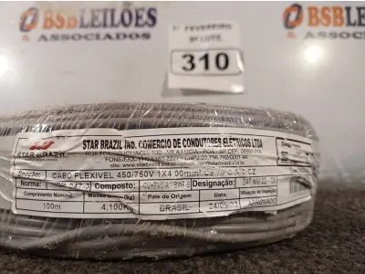 LOTE 310 - 01 ROLO DE CABO FLEXÍVEL 100M 1X4MM NA COR CINZA(NOVO). (NO ESTADO) ATENÇÃO! FAZER A VISITAÇÃO ANTES DE ARREMATAR, NÃO SABEMOS SE FUNCIONA. LEILÃO NÃO TEM GARANTIA E NEM DEVOLUÇÃO, SUJEITO A POSSÍVEIS AVARIAS VISÍVEIS/OCULTAS E/OU AUSÊNCIA DE COMPONENTES.