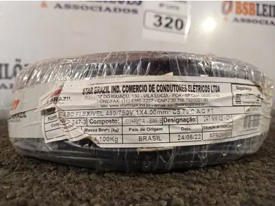 LOTE 320 - 01 ROLO DE CABO FLEXÍVEL 100M 1X4MM NA COR PRETA(NOVO). (NO ESTADO) ATENÇÃO! FAZER A VISITAÇÃO ANTES DE ARREMATAR, NÃO SABEMOS SE FUNCIONA. LEILÃO NÃO TEM GARANTIA E NEM DEVOLUÇÃO, SUJEITO A POSSÍVEIS AVARIAS VISÍVEIS/OCULTAS E/OU AUSÊNCIA DE COMPONENTES.